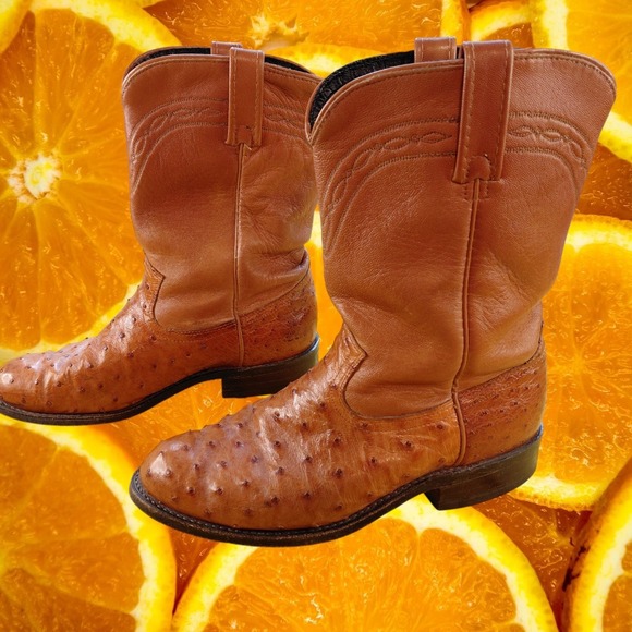 Dan Post Ostrich Leg Leather Western Cowboy Boots Mens 8‎ EW Wide Distressed